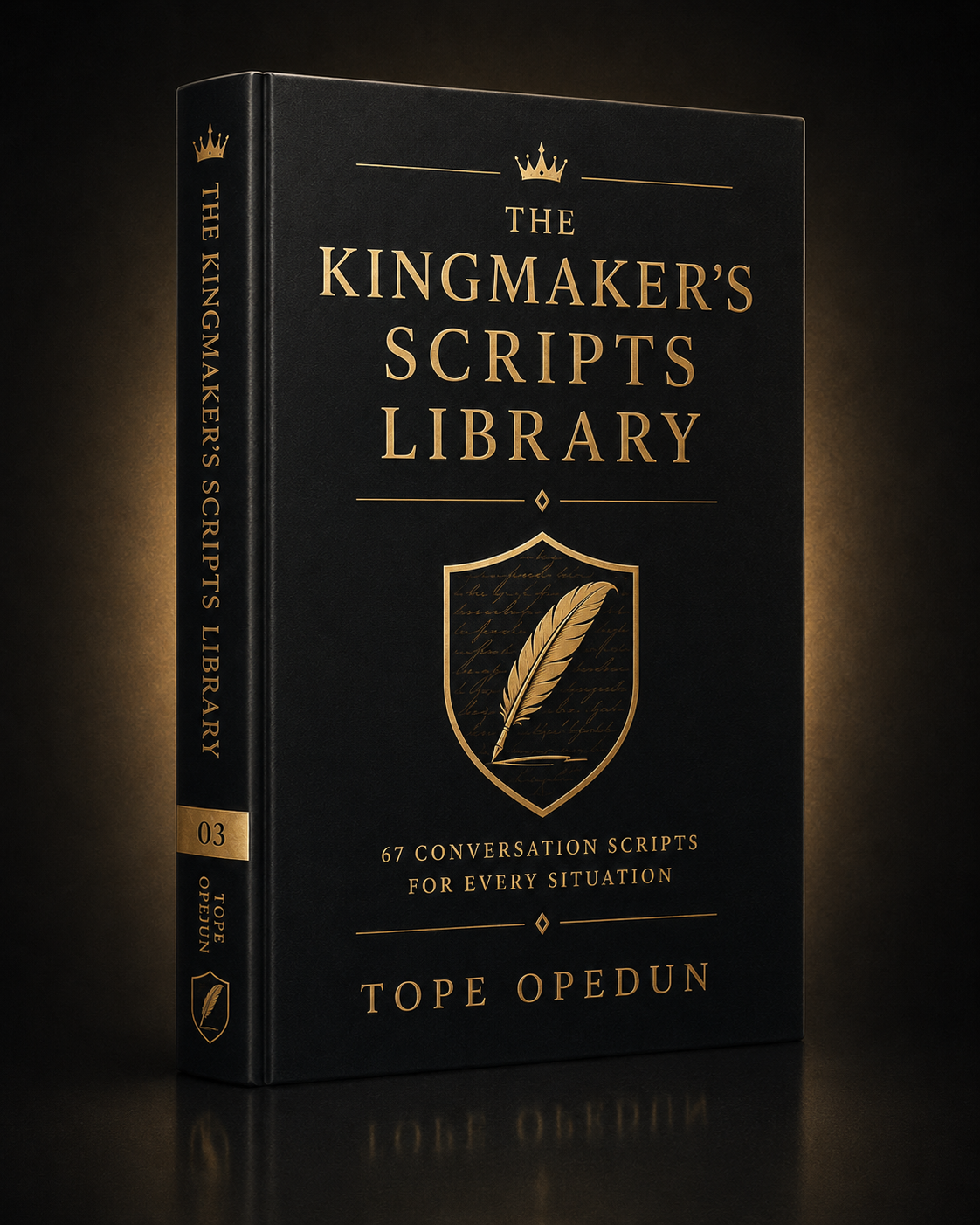67 Scripts Library cover — golden quill and feather in a shield